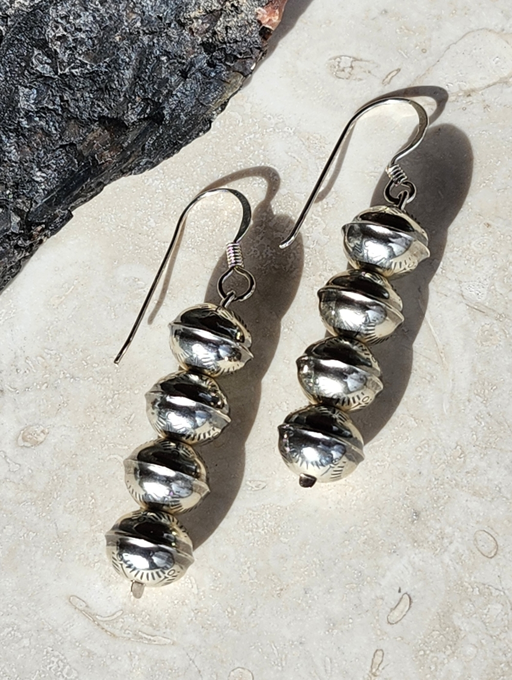 Sterling Silver STAMPED bead Dangle Earrings